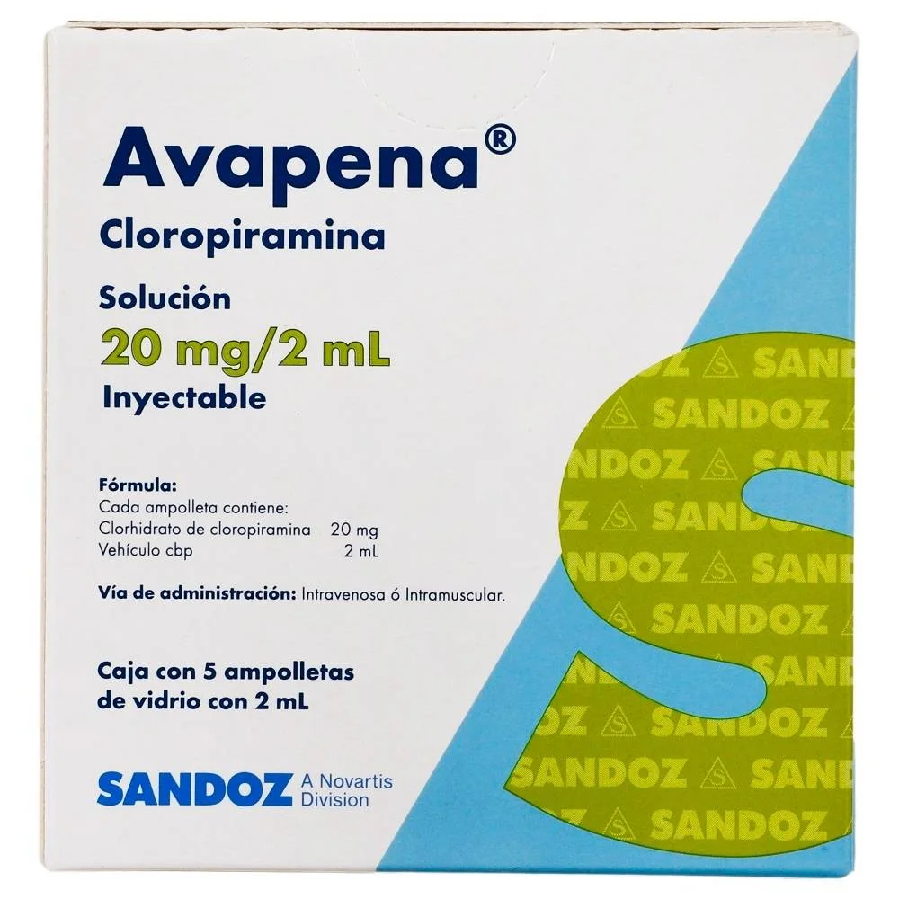 [36500] Avapena solución inyectable 20mg/2ml (Cloropiramina) C/5