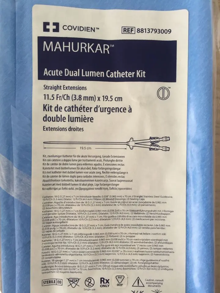 [8813793009] Mahurkar kit de catéter temporal c/extensiones rectas 11.5FR x 19.5 cm C/1
