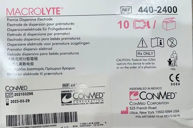 [440-2400] Placa para electrocauterio con cable (neonatal)