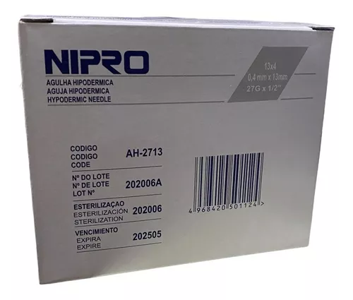 [AH-2713-S] Aguja hipodérmica 27Gx13mm (ultra corta, gris) c/100