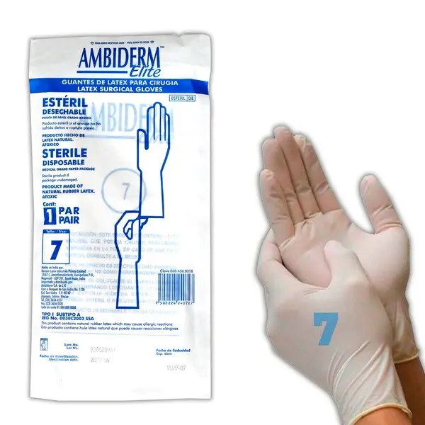 [0876C2024-7] Guantes de látex para cirugía estéril talla 7 C/1 par