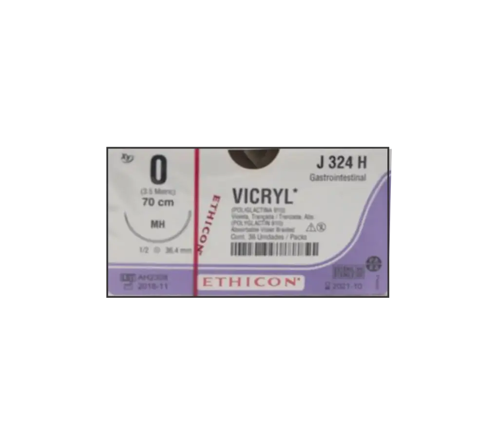 [J324H] Vicryl sutura calibre 0, longitud 70 cm, aguja MH ahusada C/12