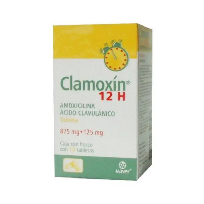 [128M2003] Clamoxin 12H tabletas 875/125mg (Amoxicilina/Ácido Clavulánico) C/10