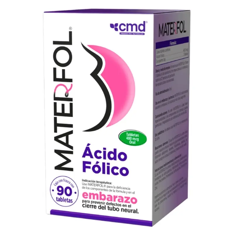 [004V2005] Materfol tabletas 400mcg (Ácido Fólico) C/90