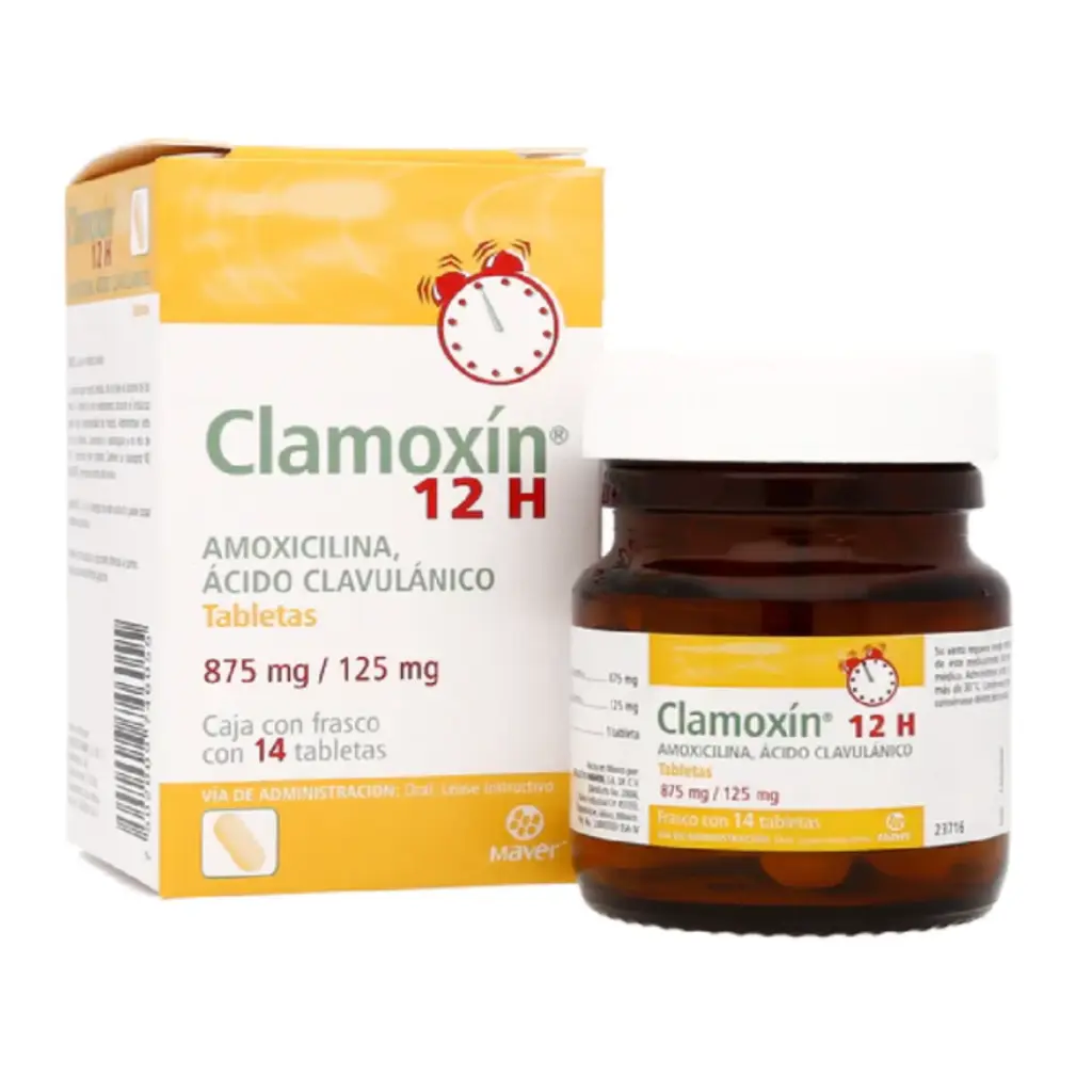 [128M2003-2] Clamoxin 12H tabletas 875/125mg (Amoxicilina/Ácido Clavulánico) C/14