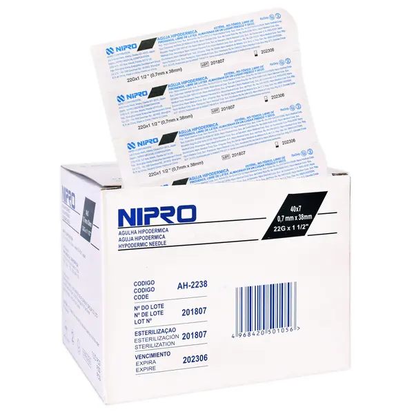 [AH-2238-S] Aguja hipodérmica 22Gx38mm (larga, negro) C/100