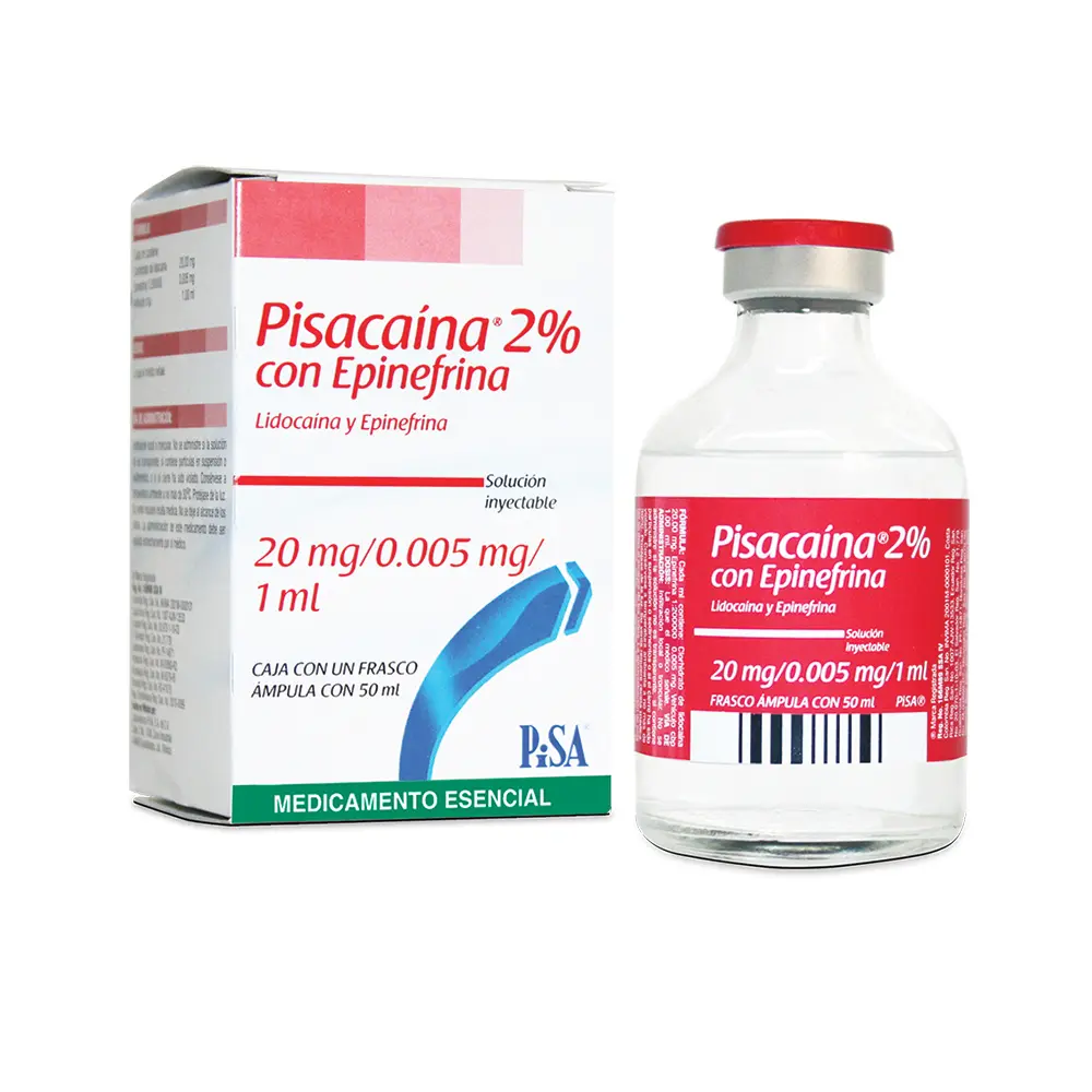 [116M89] Pisa solución inyectable 1g/2ml C/3 (PISACAINA 2% c/EPINEFRINA Sol. Iny. c/1 FCO. AMP. 50 ML. 20-0.005 MG/1 ML. Genérico: Lidocaína + Epinefrina (Solucion Inyectable).