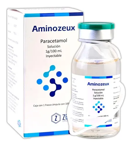[159M2021] Aminozeux solución inyectable 1g/100ml (Paracetamol) 120ml (AMINOZEUX Sol. Iny. c/1 FCO. AMP. 1 G/100 ML. Genérico: Paracetamol 1000mg.