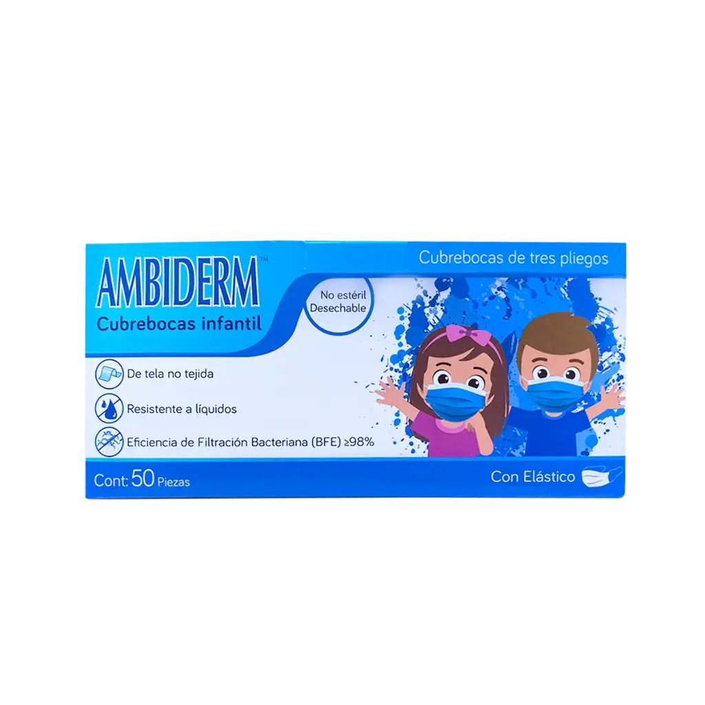 [1065C2018] Cubreboca plisado color azul 3 capas c/ajuste nasal C/50 (copia)