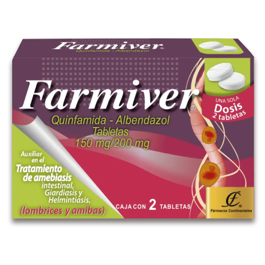 [173M2012] Farmiver tabletas 150/200mg (Quinfamida/Albendazol) C/2